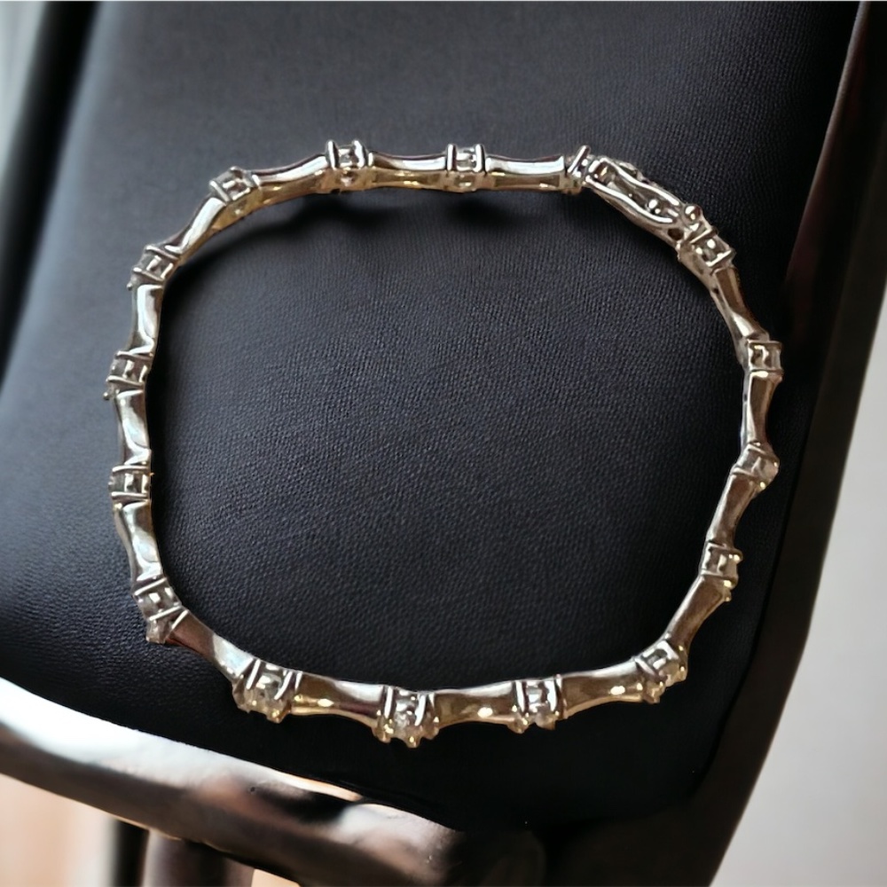 STERLING SILVER & DIAMOND TENNIS BRACELET - 7” Length - Picture 2 of 3